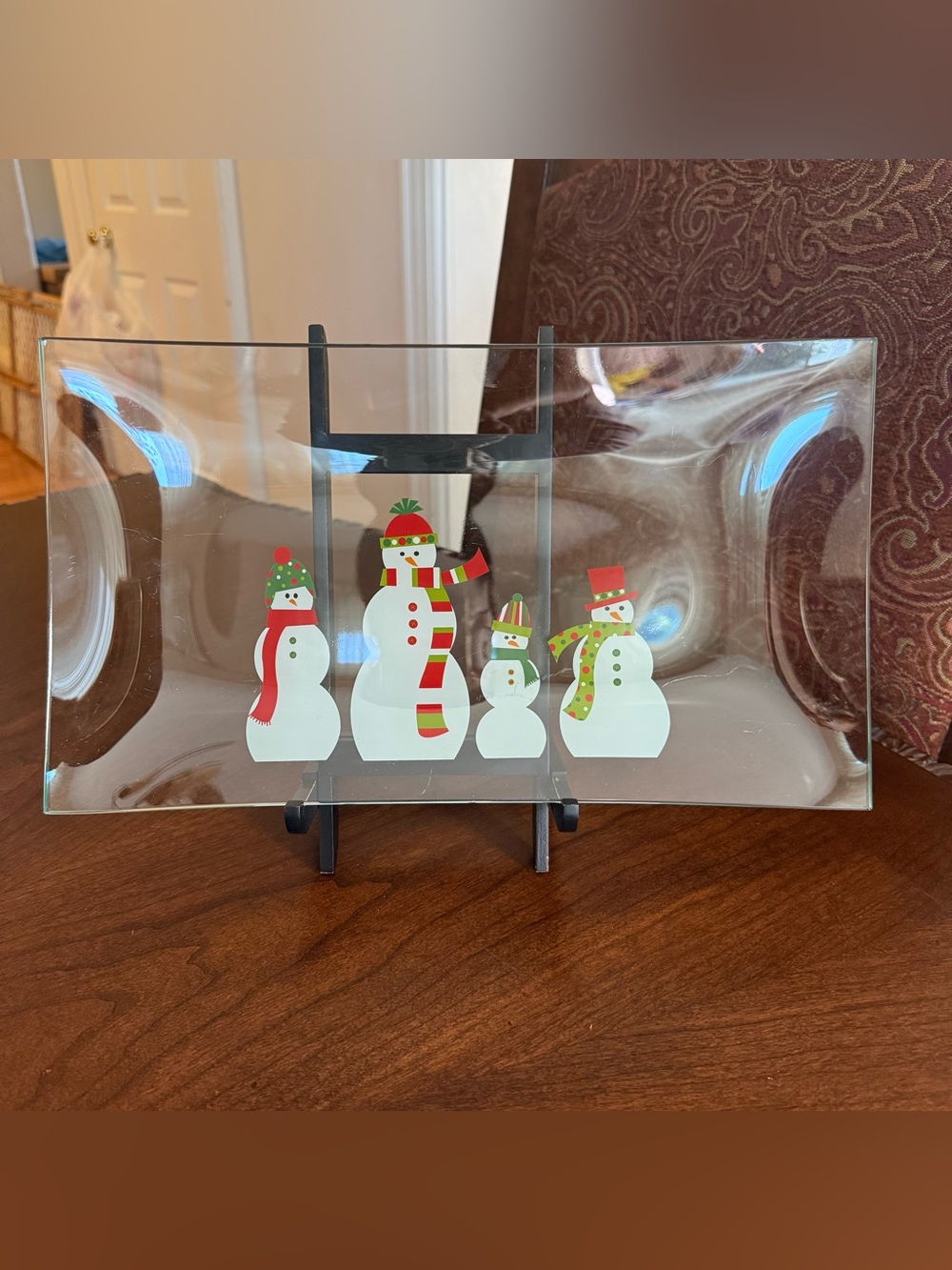 Pampered Chef 2821 Snowmen Family Glass Rectangle Serving Platter Christmas 13.5